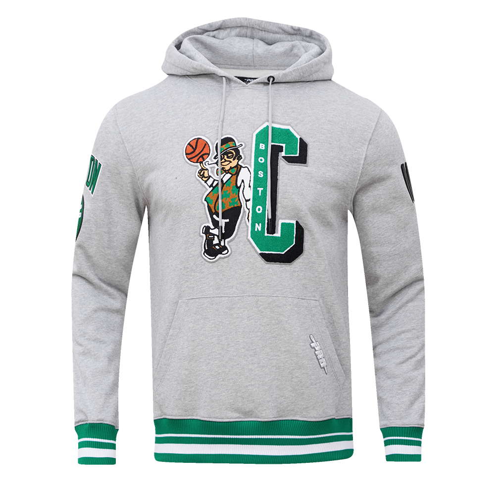 NBA BOSTON CELTICS MASHUP MEN'S RIB PO HOODIE (HEATHER GREY/GREEN)