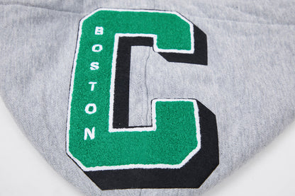 NBA BOSTON CELTICS MASHUP MEN'S RIB PO HOODIE (HEATHER GREY/GREEN)