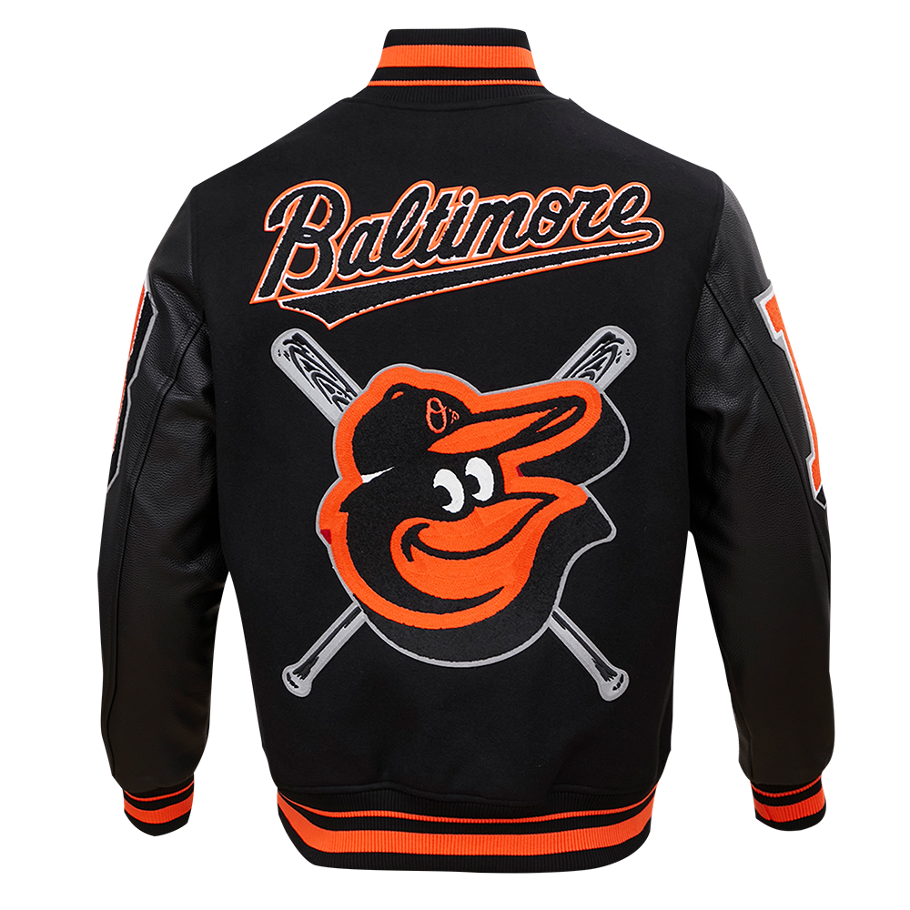 MLB BALTIMORE ORIOLES MASHUP MEN'S RIB WOOL VARSITY JACKET (BLACK/ORANGE)