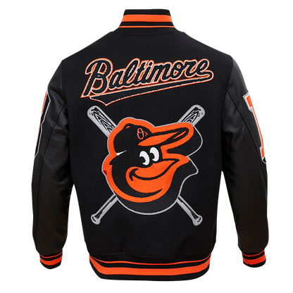 MLB BALTIMORE ORIOLES MASHUP MEN'S RIB WOOL VARSITY JACKET (BLACK/ORANGE)