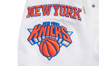 NBA NEW YORK KNICKS MASHUP MEN'S RIB SATIN JACKET (WHITE/ROYAL BLUE/ORANGE)