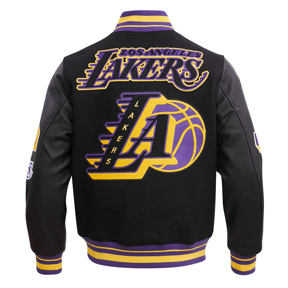 NBA LOS ANGELES LAKERS MASHUP MEN'S RIB WOOL VARSITY JACKET (BLACK/PURPLE)