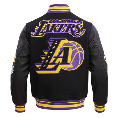 NBA LOS ANGELES LAKERS MASHUP MEN'S RIB WOOL VARSITY JACKET (BLACK/PURPLE)