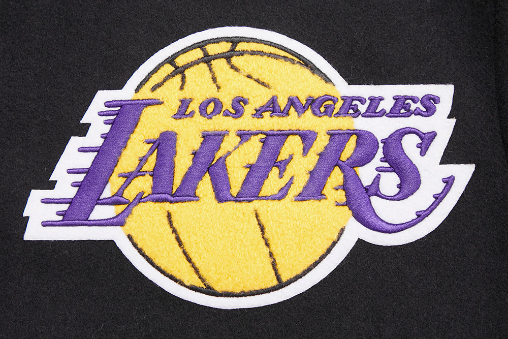 NBA LOS ANGELES LAKERS MASHUP MEN'S RIB WOOL VARSITY JACKET (BLACK/PURPLE)