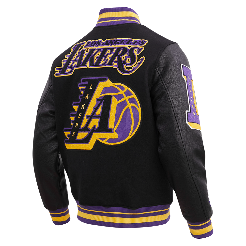 NBA LOS ANGELES LAKERS MASHUP MEN'S RIB WOOL VARSITY JACKET (BLACK/PURPLE)