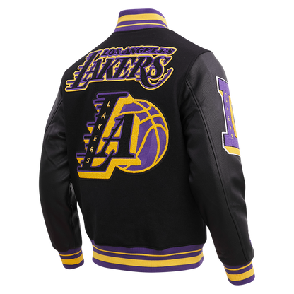 NBA LOS ANGELES LAKERS MASHUP MEN'S RIB WOOL VARSITY JACKET (BLACK/PURPLE)