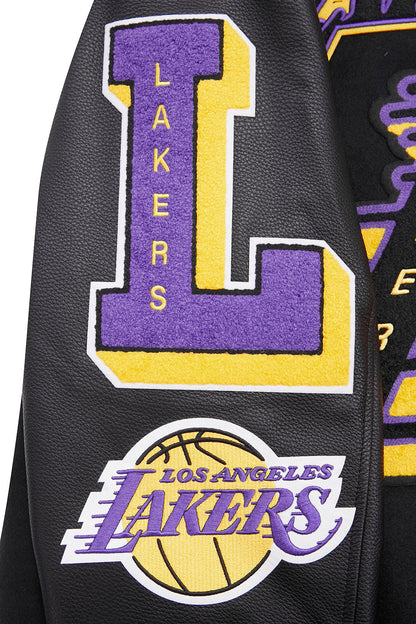 NBA LOS ANGELES LAKERS MASHUP MEN'S RIB WOOL VARSITY JACKET (BLACK/PURPLE)