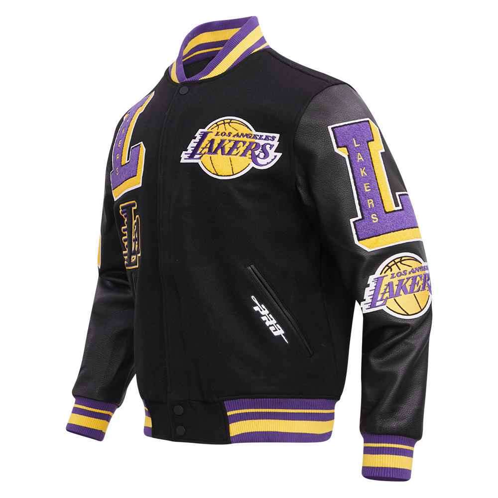 NBA LOS ANGELES LAKERS MASHUP MEN'S RIB WOOL VARSITY JACKET (BLACK/PURPLE)