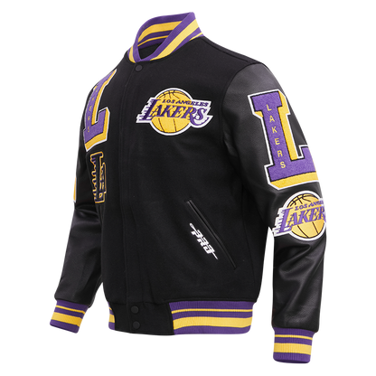 NBA LOS ANGELES LAKERS MASHUP MEN'S RIB WOOL VARSITY JACKET (BLACK/PURPLE)