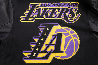 NBA LOS ANGELES LAKERS MASHUP MEN'S RIB WOOL VARSITY JACKET (BLACK/PURPLE)