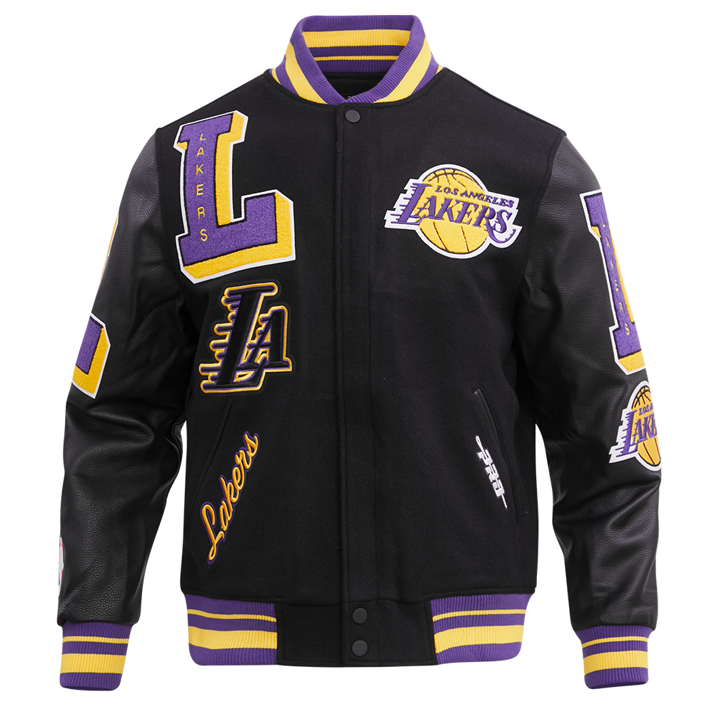 NBA LOS ANGELES LAKERS MASHUP MEN'S RIB WOOL VARSITY JACKET (BLACK/PURPLE)