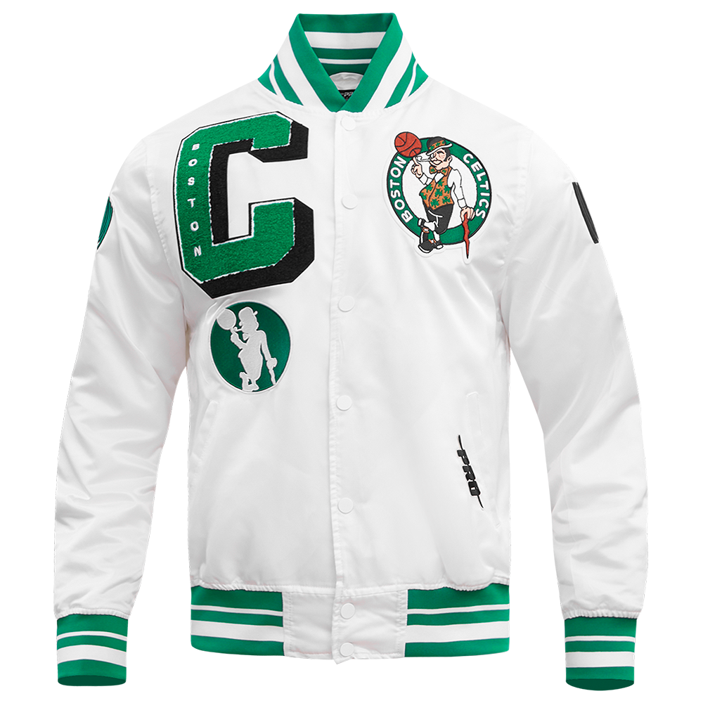 NBA BOSTON CELTICS MASHUP MEN'S RIB SATIN JACKET (WHITE/GREEN)