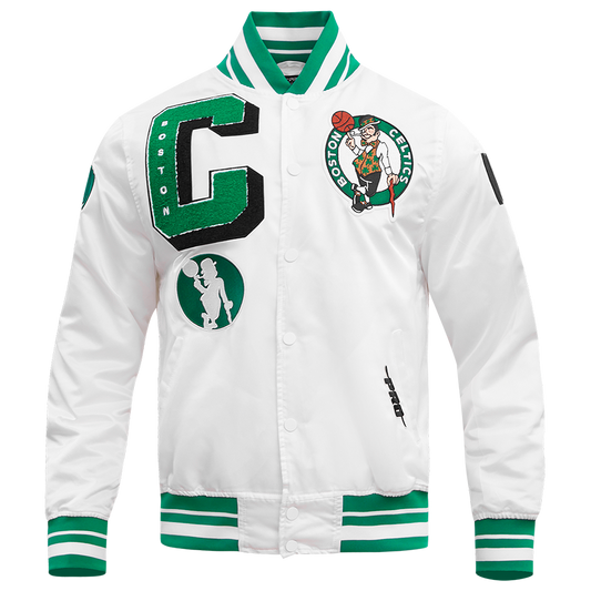 NBA BOSTON CELTICS MASHUP MEN'S RIB SATIN JACKET (WHITE/GREEN)