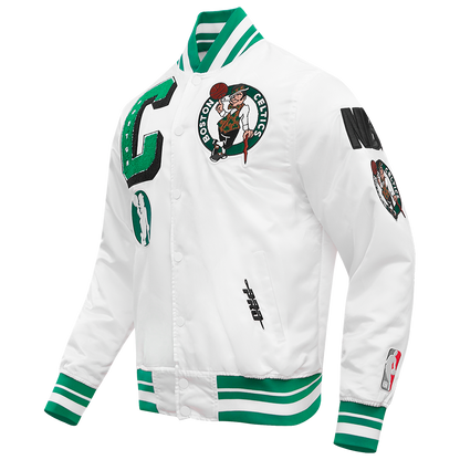 NBA BOSTON CELTICS MASHUP MEN'S RIB SATIN JACKET (WHITE/GREEN)