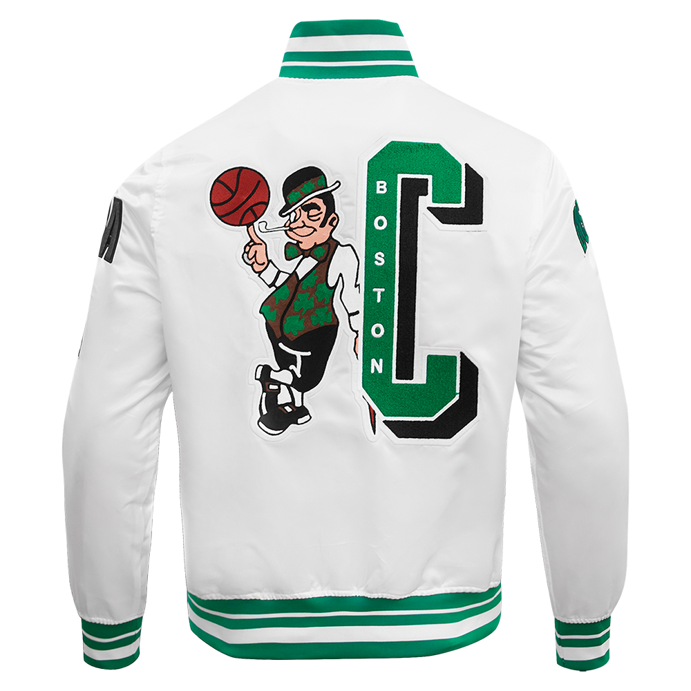 NBA BOSTON CELTICS MASHUP MEN'S RIB SATIN JACKET (WHITE/GREEN)