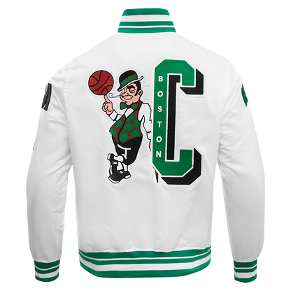 NBA BOSTON CELTICS MASHUP MEN'S RIB SATIN JACKET (WHITE/GREEN)