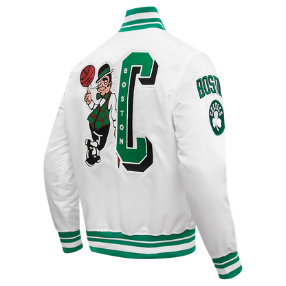 NBA BOSTON CELTICS MASHUP MEN'S RIB SATIN JACKET (WHITE/GREEN)