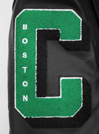 NBA BOSTON CELTICS MASHUP MEN'S RIB WOOL VARSITY JACKET (BLACK/GREEN)