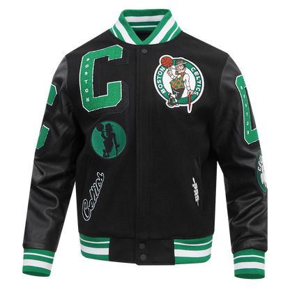 NBA BOSTON CELTICS MASHUP MEN'S RIB WOOL VARSITY JACKET (BLACK/GREEN)