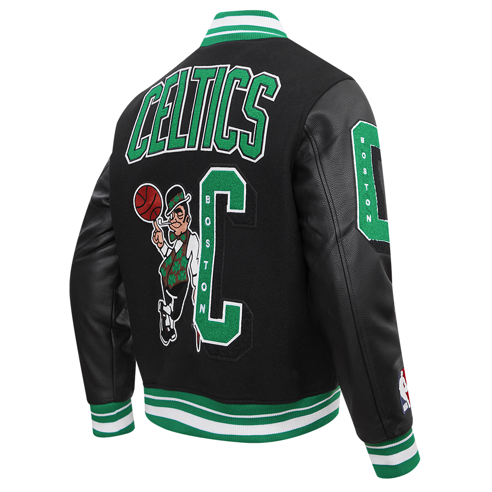 NBA BOSTON CELTICS MASHUP MEN'S RIB WOOL VARSITY JACKET (BLACK/GREEN)