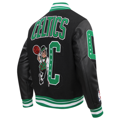 NBA BOSTON CELTICS MASHUP MEN'S RIB WOOL VARSITY JACKET (BLACK/GREEN)