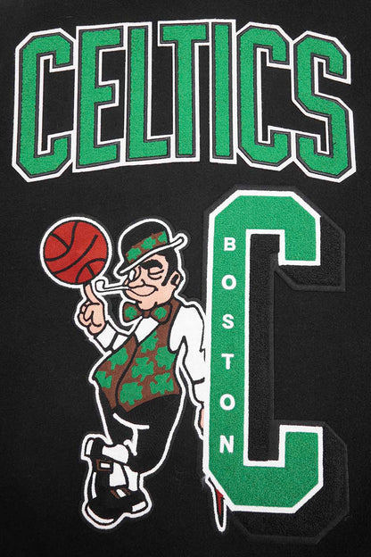 NBA BOSTON CELTICS MASHUP MEN'S RIB WOOL VARSITY JACKET (BLACK/GREEN)