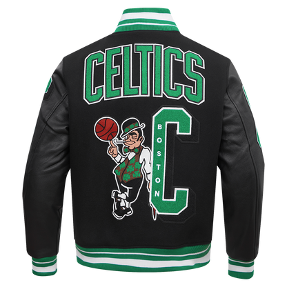 NBA BOSTON CELTICS MASHUP MEN'S RIB WOOL VARSITY JACKET (BLACK/GREEN)