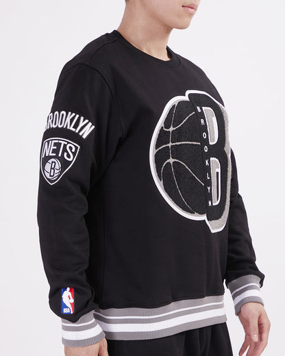 NBA BROOKLYN NETS MASHUP MEN'S RIB CREWNECK (BLACK/GRAY)