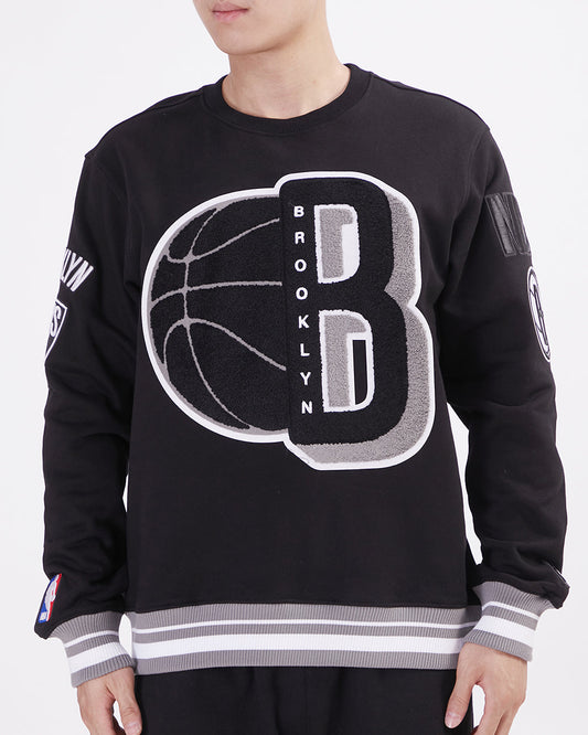 NBA BROOKLYN NETS MASHUP MEN'S RIB CREWNECK (BLACK/GRAY)