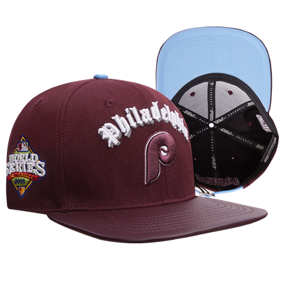 MLB PHILADELPHIA PHILLIES RETRO OLD ENGLISH UNISEX 6 PANEL LEATHER STRA (WINE)