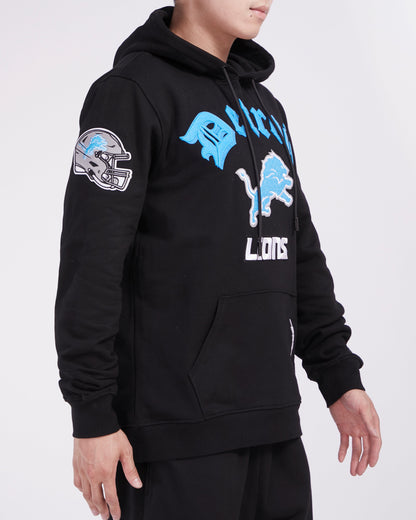 NFL DETROIT LIONS OLD ENGLISH MEN'S PO HOODIE (BLACK)