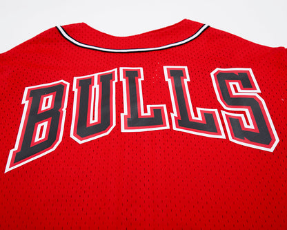 NBA CHICAGO BULLS LOGO MEN'S MESH BUTTON UP JERSEY (RED)