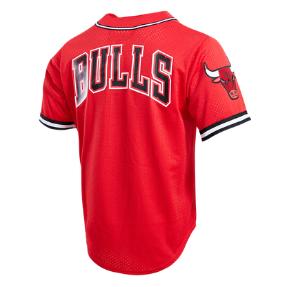 NBA CHICAGO BULLS LOGO MEN'S MESH BUTTON UP JERSEY (RED)