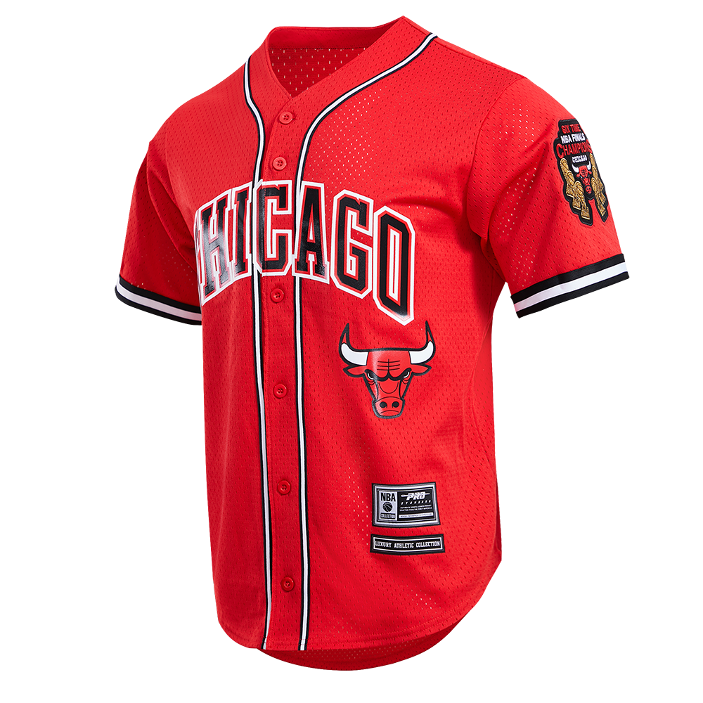 NBA CHICAGO BULLS LOGO MEN'S MESH BUTTON UP JERSEY (RED)