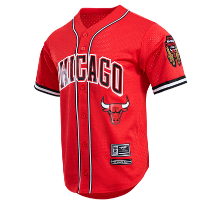 NBA CHICAGO BULLS LOGO MEN'S MESH BUTTON UP JERSEY (RED)