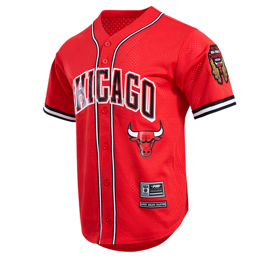 NBA CHICAGO BULLS LOGO MEN'S MESH BUTTON UP JERSEY (RED)