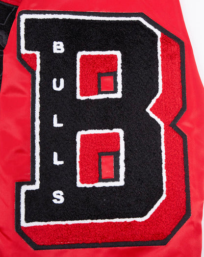 NBA CHICAGO BULLS OLD ENGLISH MEN'S LOGO SATIN JACKET (RED/BLACK)