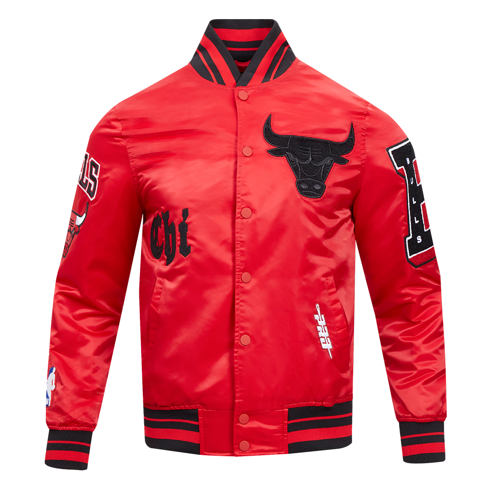 NBA CHICAGO BULLS OLD ENGLISH MEN'S LOGO SATIN JACKET (RED/BLACK)