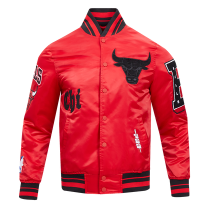 NBA CHICAGO BULLS OLD ENGLISH MEN'S LOGO SATIN JACKET (RED/BLACK)