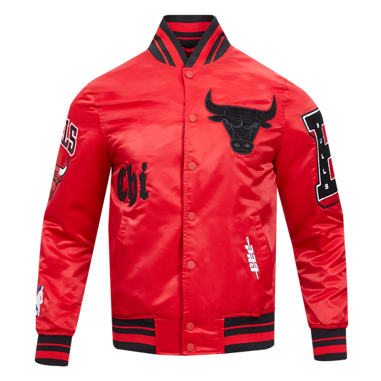 NBA CHICAGO BULLS OLD ENGLISH MEN'S LOGO SATIN JACKET (RED/BLACK)