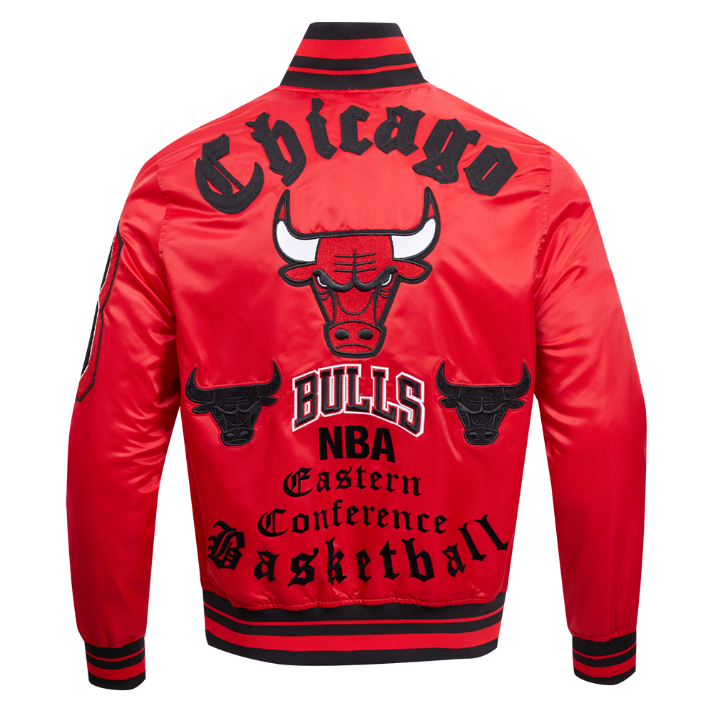 NBA CHICAGO BULLS OLD ENGLISH MEN'S LOGO SATIN JACKET (RED/BLACK)