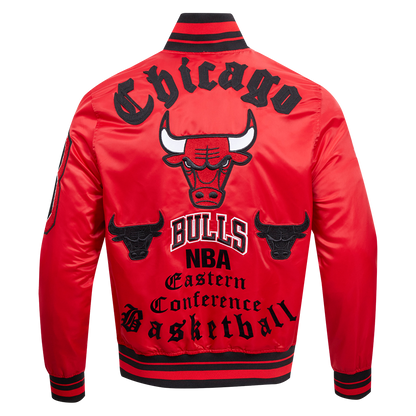 NBA CHICAGO BULLS OLD ENGLISH MEN'S LOGO SATIN JACKET (RED/BLACK)