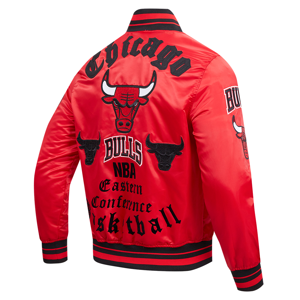 NBA CHICAGO BULLS OLD ENGLISH MEN'S LOGO SATIN JACKET (RED/BLACK)