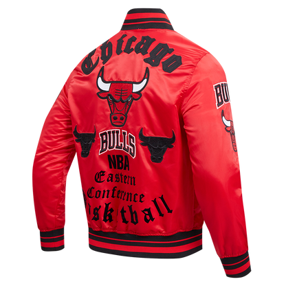 NBA CHICAGO BULLS OLD ENGLISH MEN'S LOGO SATIN JACKET (RED/BLACK)