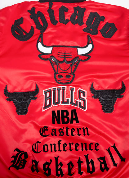 NBA CHICAGO BULLS OLD ENGLISH MEN'S LOGO SATIN JACKET (RED/BLACK)