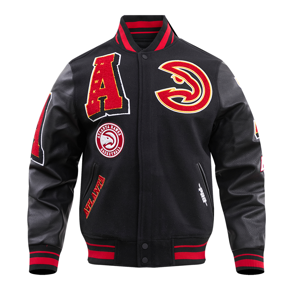 NBA ATLANTA HAWKS MASHUP MEN'S RIB WOOL VARSITY JACKET (BLACK)