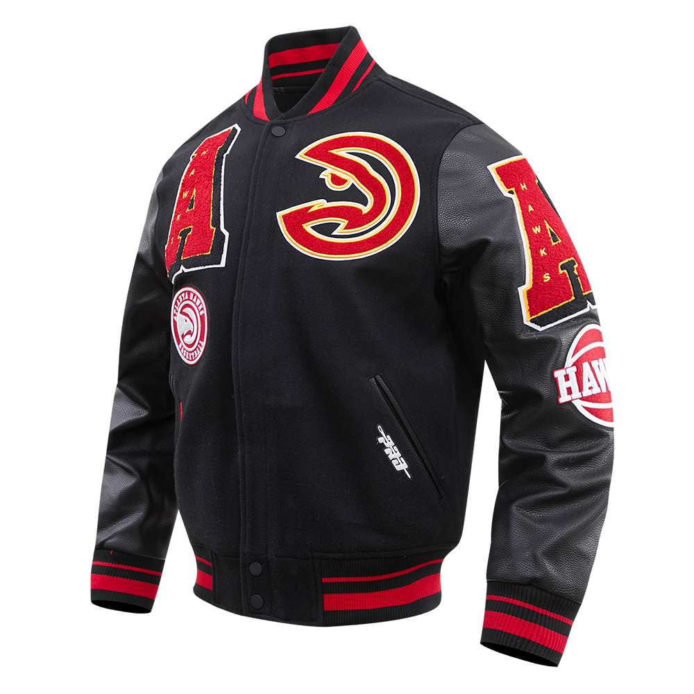 NBA ATLANTA HAWKS MASHUP MEN'S RIB WOOL VARSITY JACKET (BLACK)