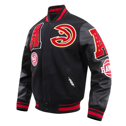 NBA ATLANTA HAWKS MASHUP MEN'S RIB WOOL VARSITY JACKET (BLACK)