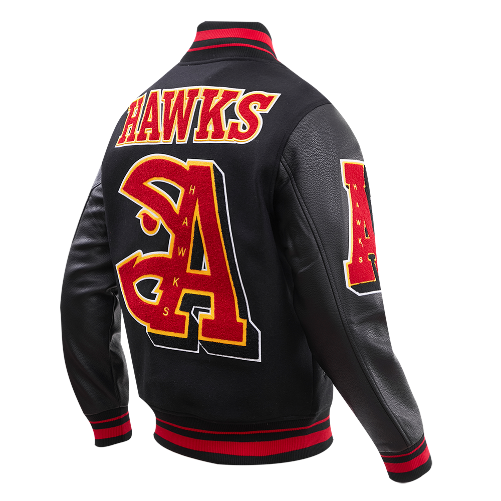 NBA ATLANTA HAWKS MASHUP MEN'S RIB WOOL VARSITY JACKET (BLACK)