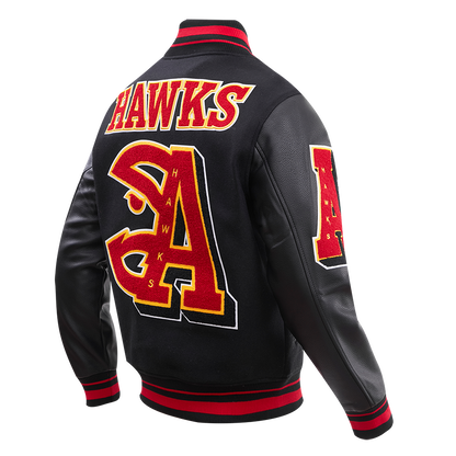 NBA ATLANTA HAWKS MASHUP MEN'S RIB WOOL VARSITY JACKET (BLACK)